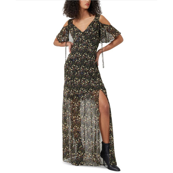 NWT $178French Connection Hallie Floral Cold Shoulder Crinkle Maxi Dress - Picture 1 of 2